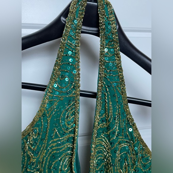 90's Niteline Silk Sequin Beaded Halter Hoco Dress Vintage - Picture 2 of 6